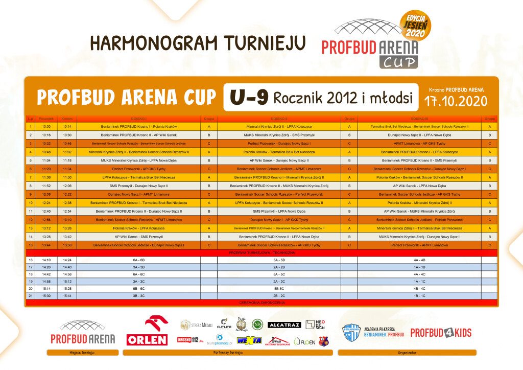 Harmonogram turnieju PA CUP jesien 2020